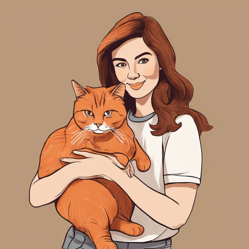 Cartoon of a girl holding a red cat